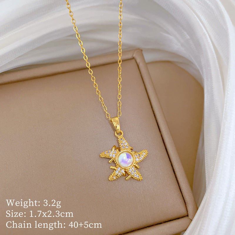 Sweet Minimalist Colorful Star Rhinestone Pendant Titanium Steel Necklace for Unisex