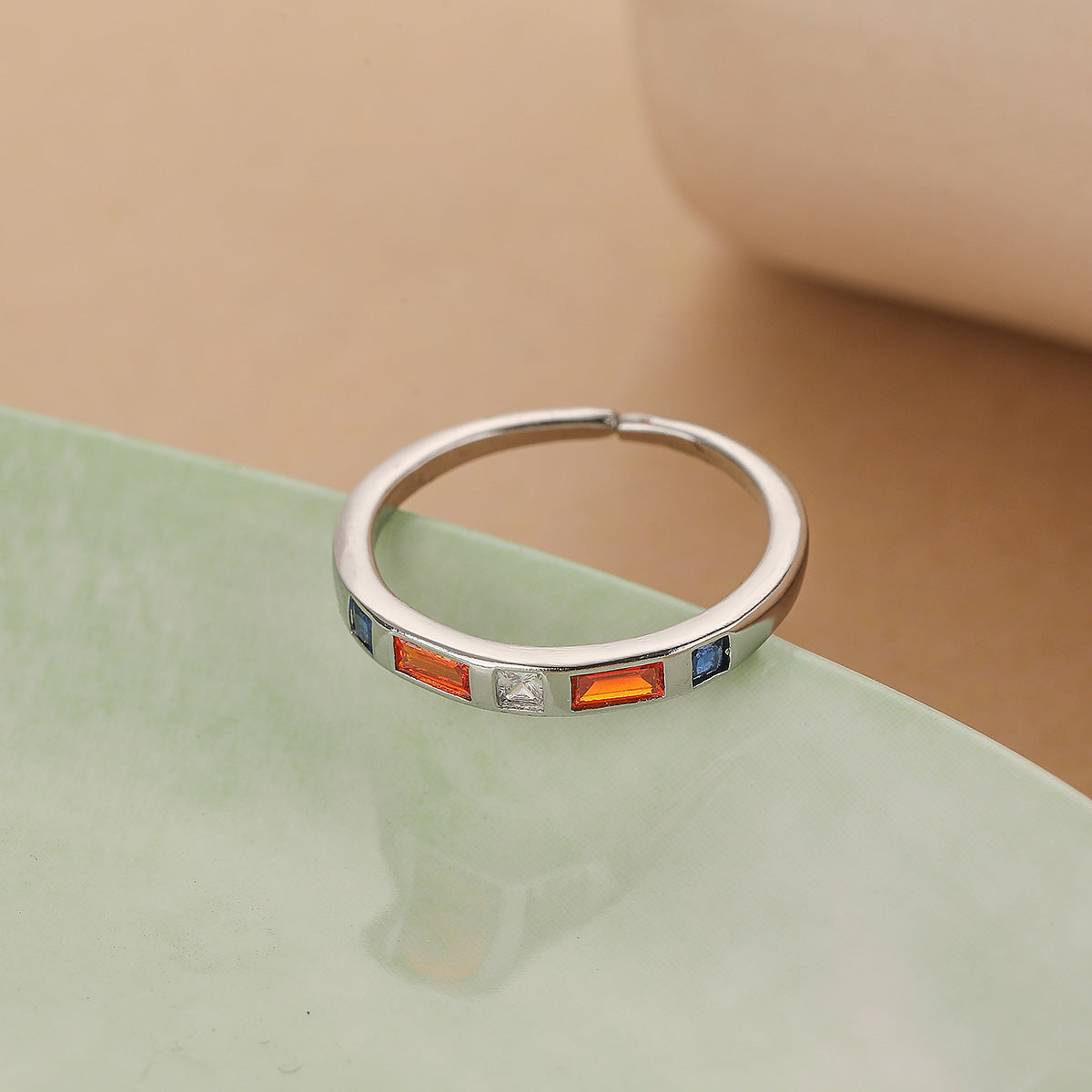 Minimalist Geometric Open Ring for Women Made of Brass with Real Gold Plating and Zircon Inlay