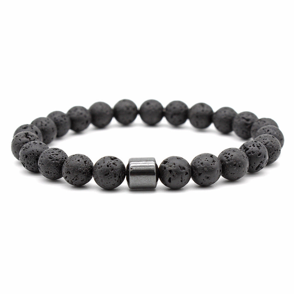 Geometric Agate Beaded Bracelet with Floral Pattern Unisex Natural Stone Jewelry