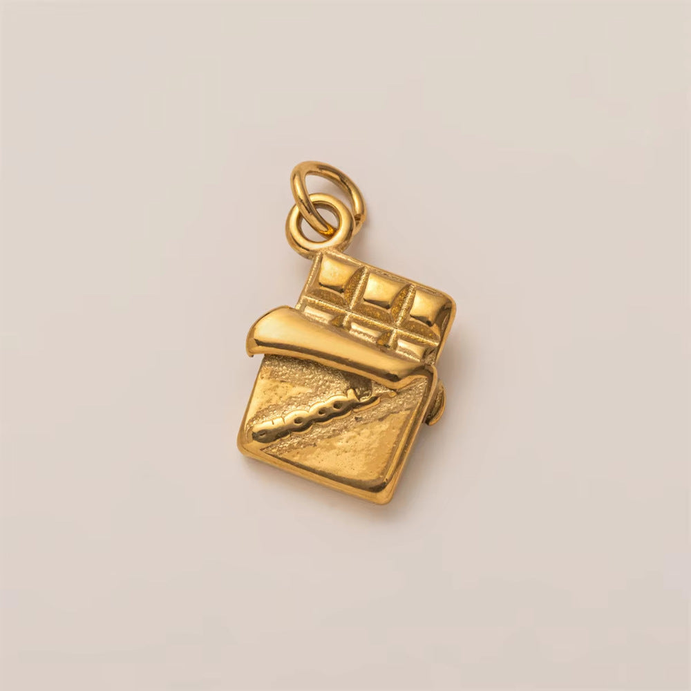 Vintage 18K Gold Plated Stainless Steel Round Coffee Bread Charm Bar for Women