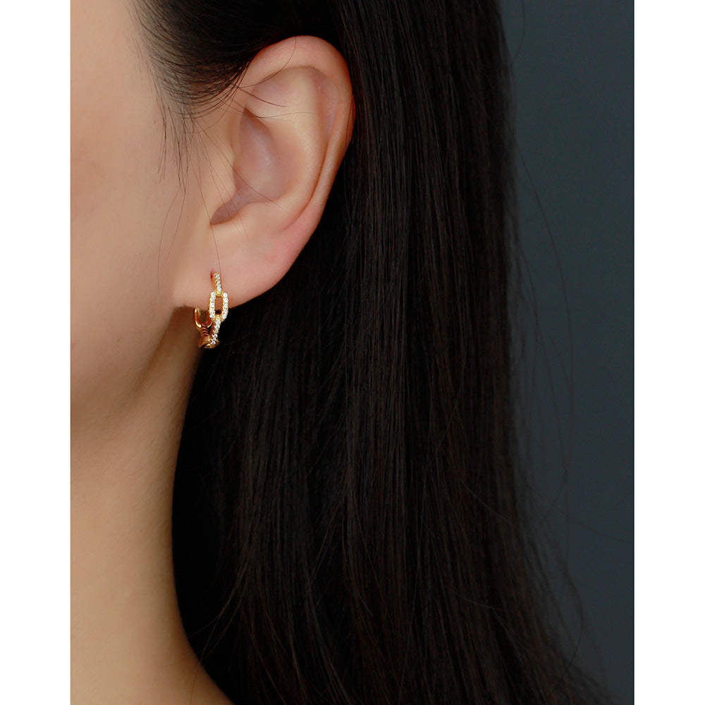 S925 Sterling Silver Geometric Design Inlay Rhinestone Earrings for Women, Fashion Jewelry