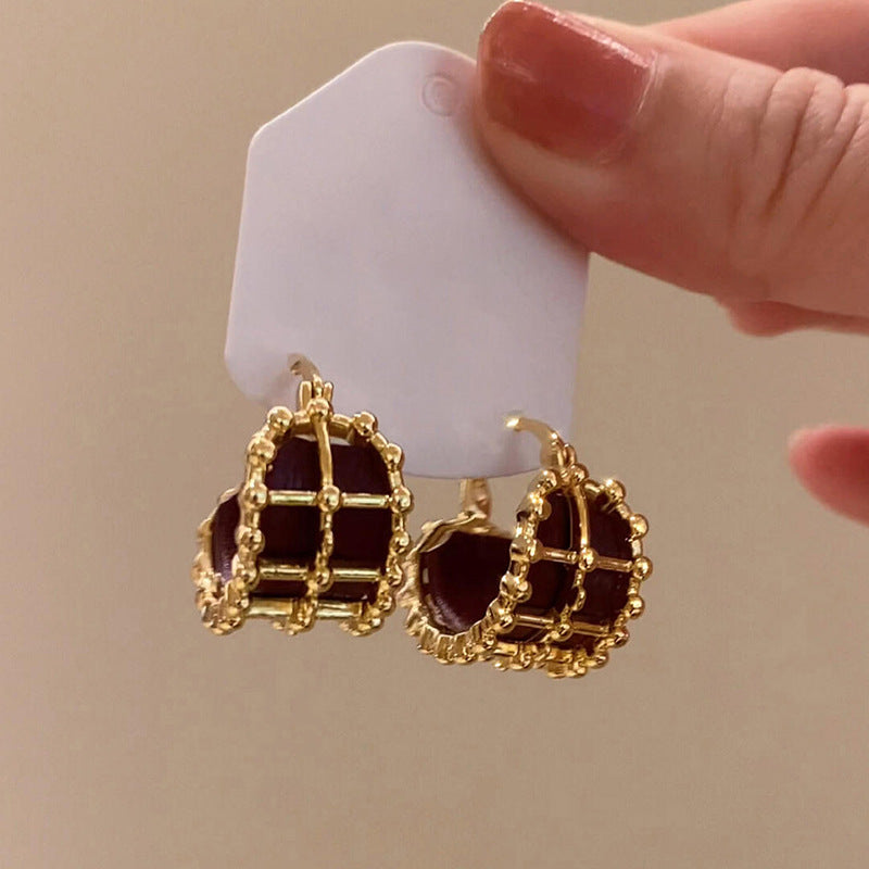 Pendientes de botón geométricos minimalistas vintage chapados en oro para mujer con postes de acero