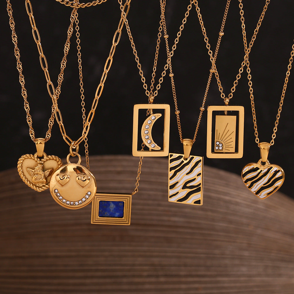Minimalist Geometric Pendant Necklace for Women Stainless Steel with 18K Gold Plating Double-Layer Snake Chain
