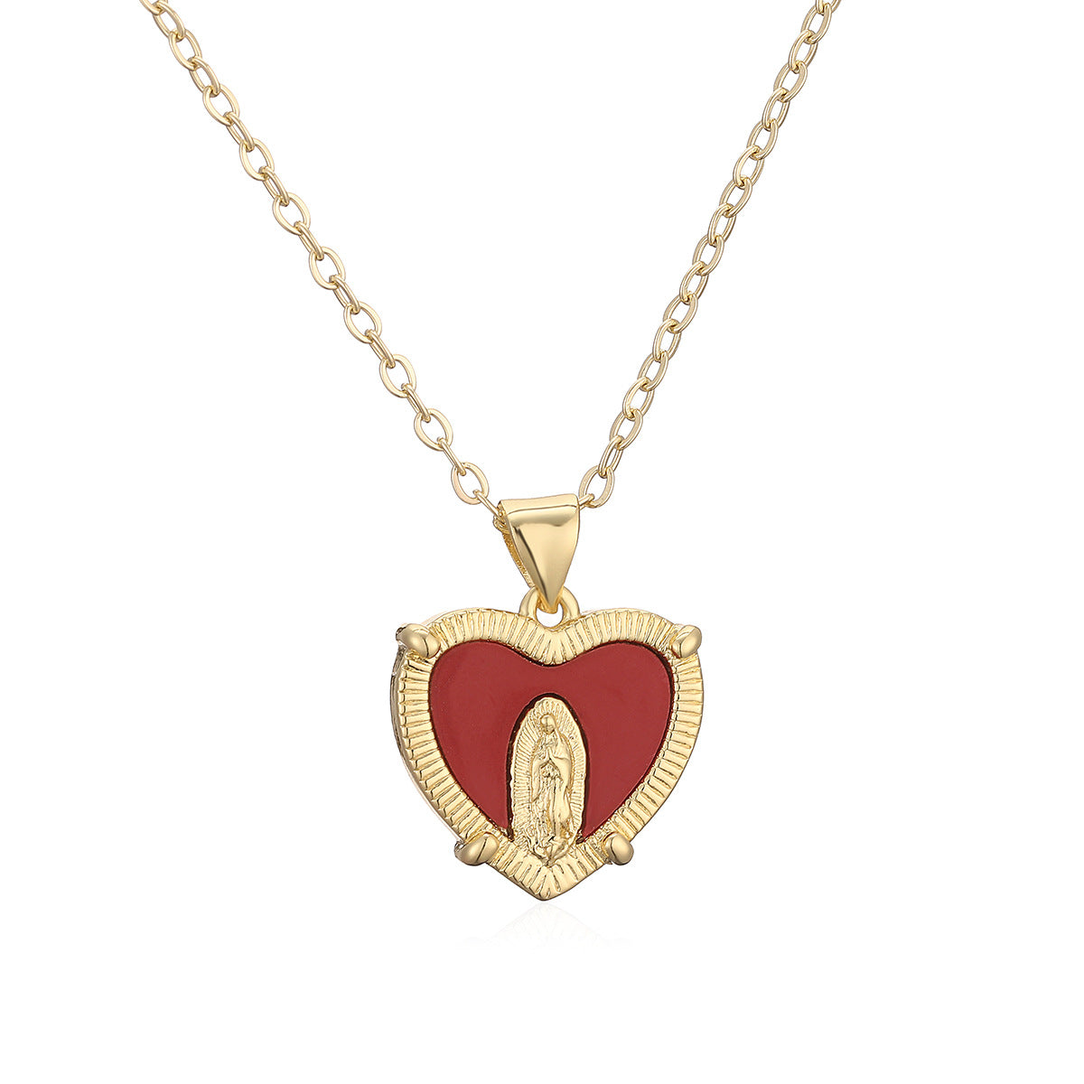 Minimalist Gold Plated Brass Heart Virgin Mary Pendant Necklace for Women