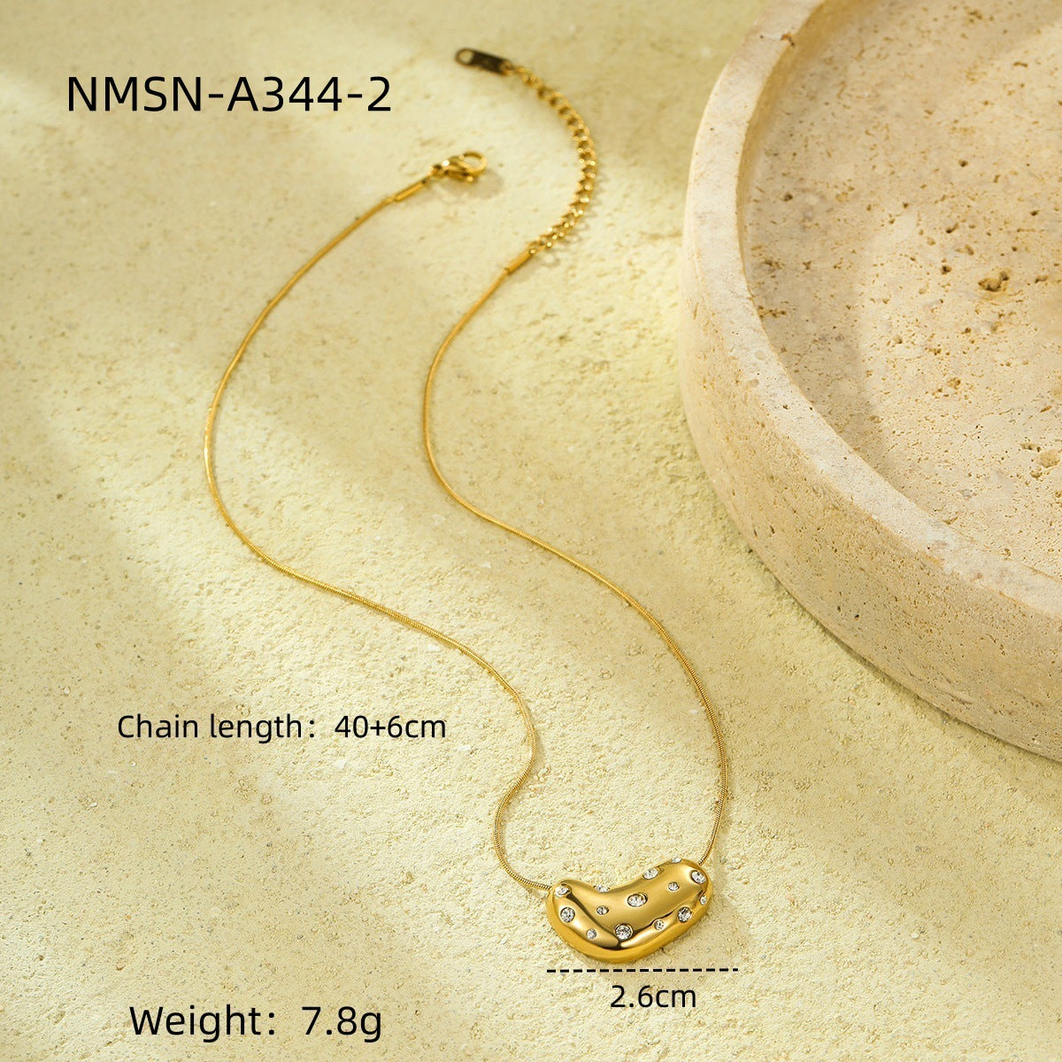 Minimalist Geometric Titanium Steel Snake Chain Necklace with 18K Gold Plated Heart Pendant and Colored Zircon Inlay