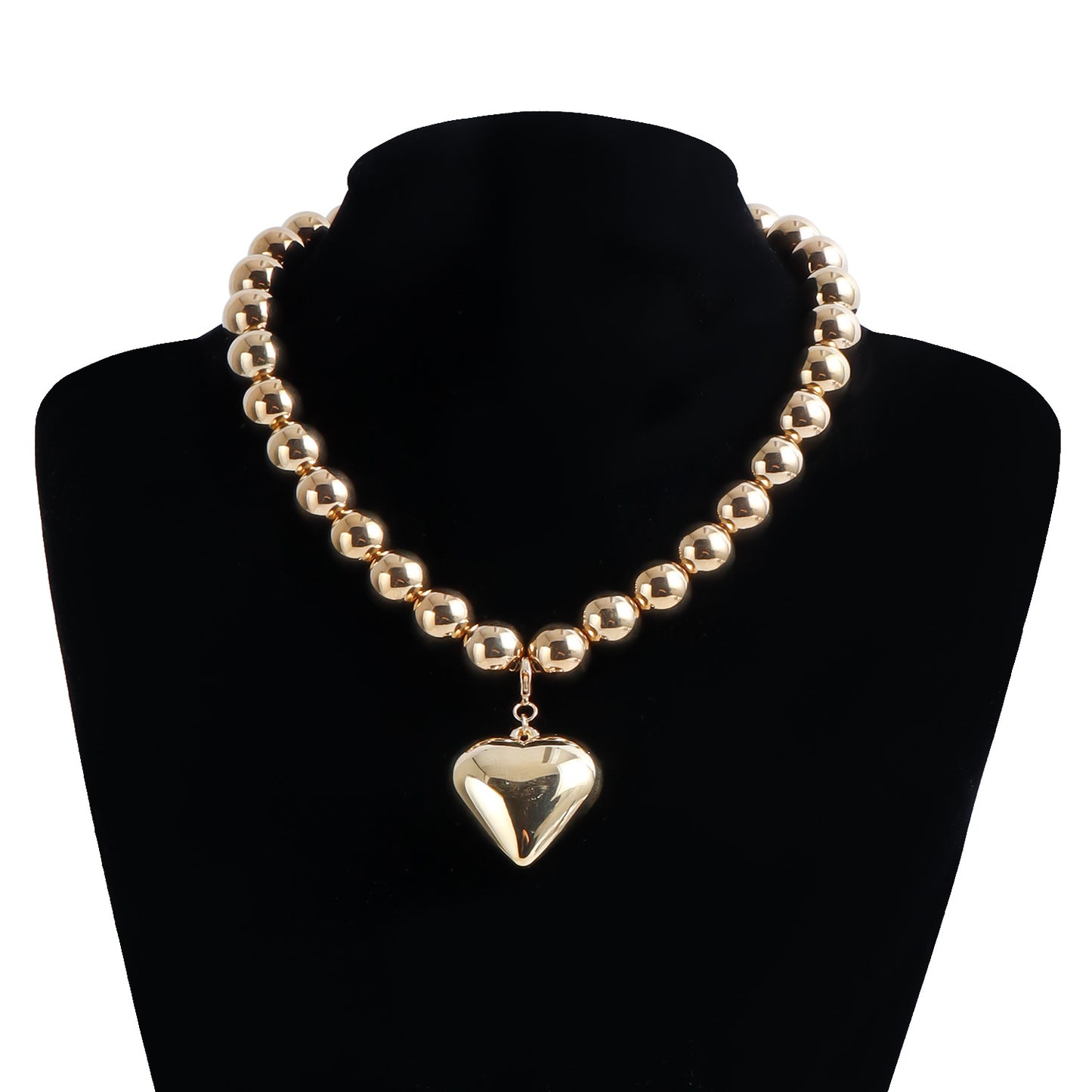 Geometric Beaded Necklace for Women with CCB Heart Pendant Electroplated Snake Chain Fashionable Clavicle Necklace