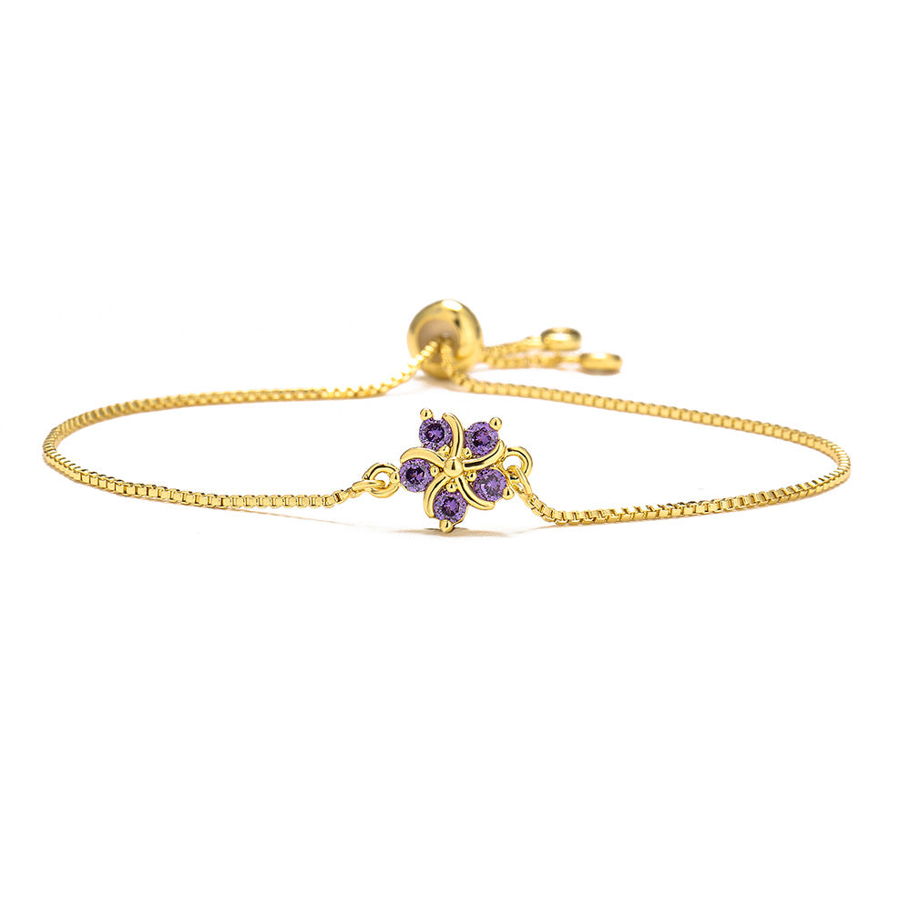 Elegante Bracciale Floreale in Stile Francese con Cordino Regolabile per Donne, Realizzato in Rame, Design Geometrico Minimalista