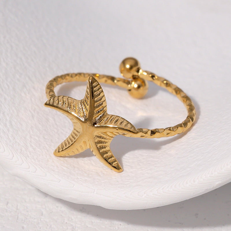 Minimalist Star-Shaped Stainless Steel Ring with 18K Gold Plating for Women Fashionable Office Wear Jewelry