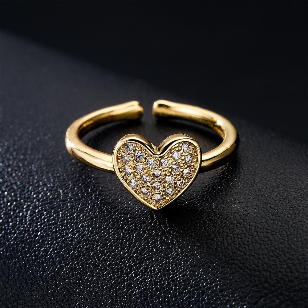 Minimalist Geometric Brass Ring with Micro-Inlaid Cubic Zirconia for Women