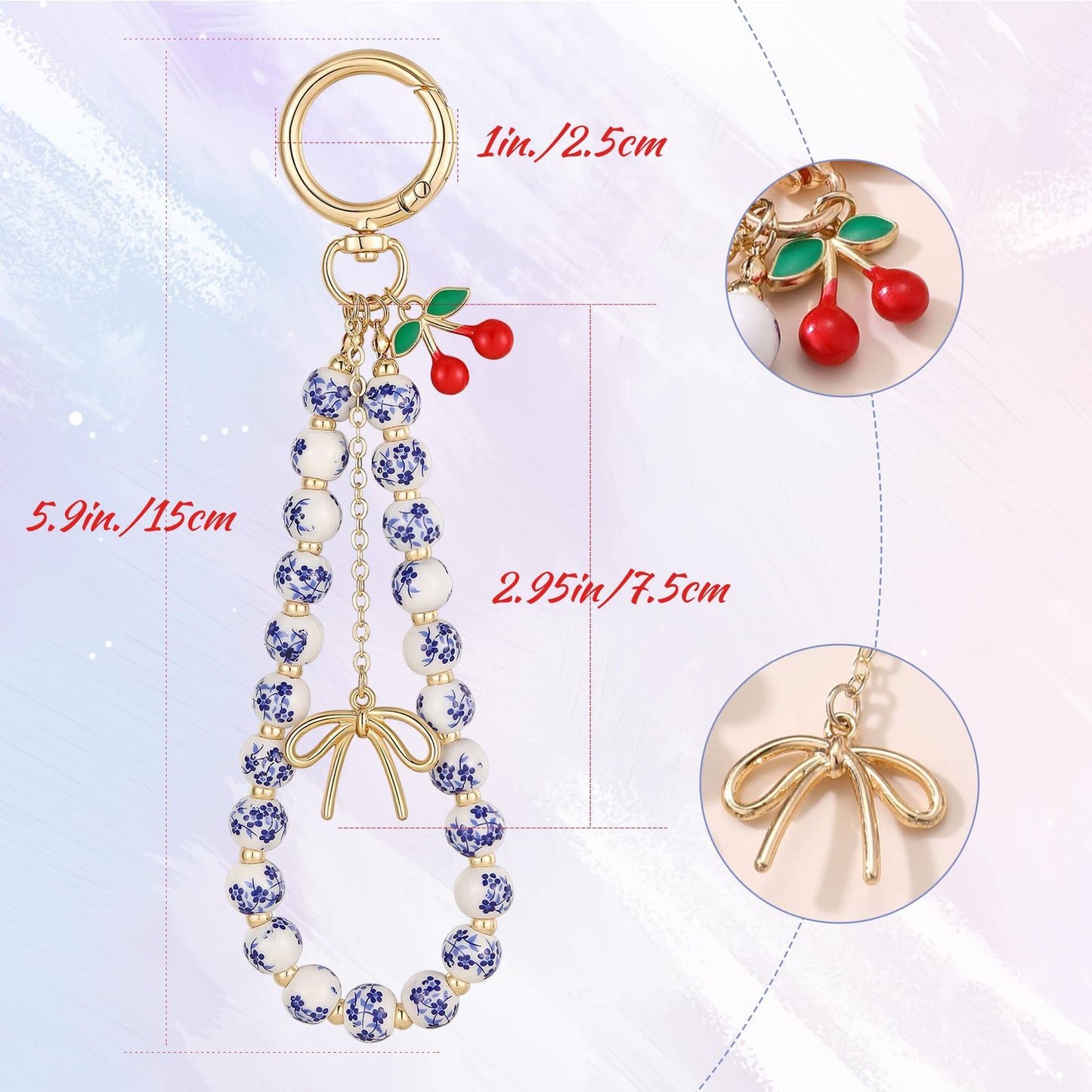 Minimalist Ceramic Cherry Pendant Beaded Keychain for Women