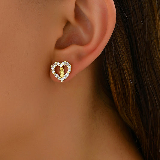 Pendientes de cobre minimalistas con forma de corazón e incrustaciones de pedrería para mujer, con poste ligero de acero inoxidable