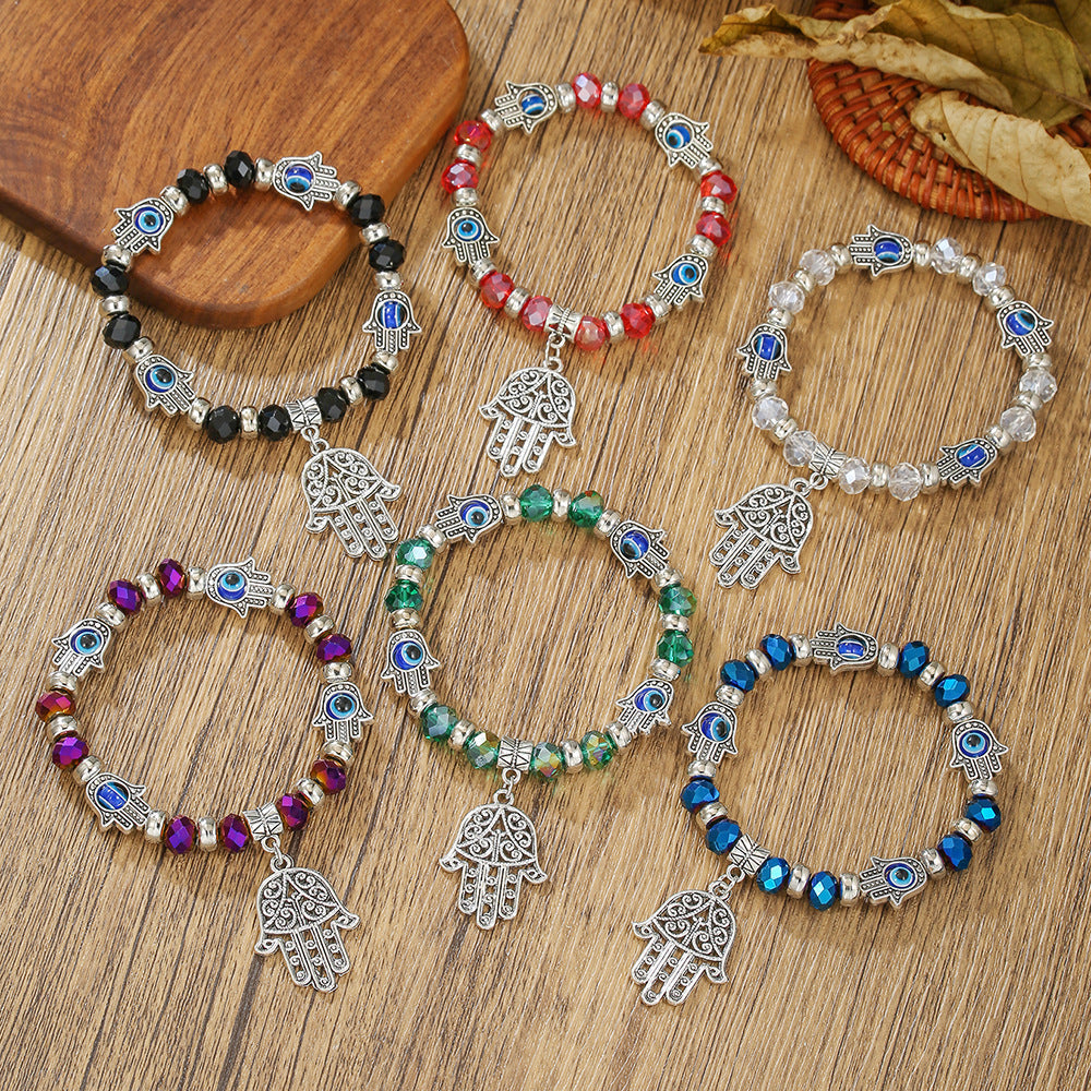 Geometric Round Crystal Alloy Bracelet with Hand Pendant