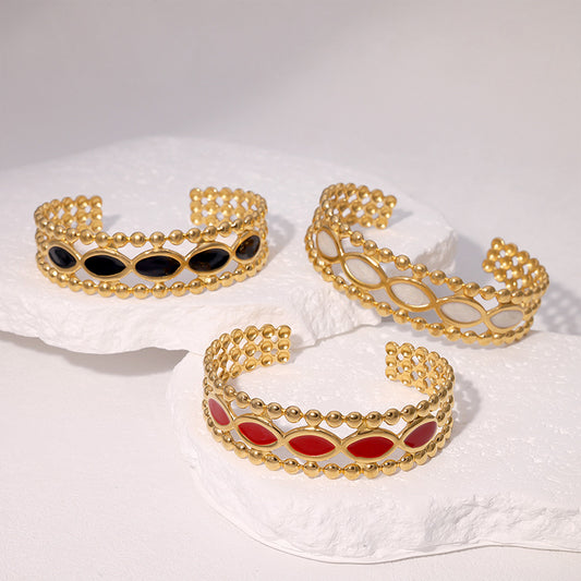 Bracciale rigido aperto largo da donna in acciaio inossidabile placcato oro 18 carati, stile vintage minimalista