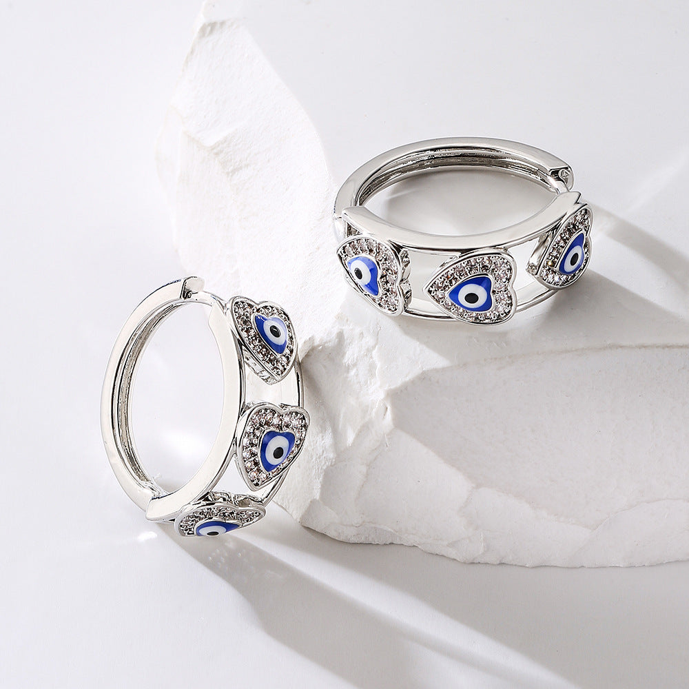 Orecchini da Donna a Cuore in Rame, alla Moda, con Micro-Incisione di Strass e Dettagli in Smalto