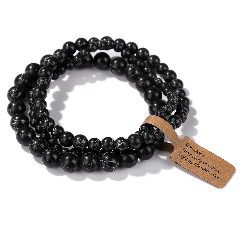 Vintage Minimalist Geometric Stone Beaded Stretch Bracelet Set Unisex Jewelry