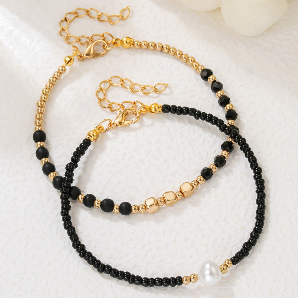 Bohemian Minimalist Geometric Pearl and Brass Beaded Anklet for Women