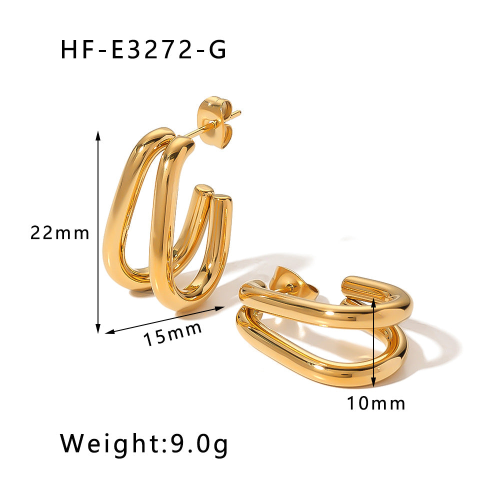Ins Style Heart Shaped 18K Gold Plated Titanium Steel Statement Earrings with Geometric and Irregular Circle Design