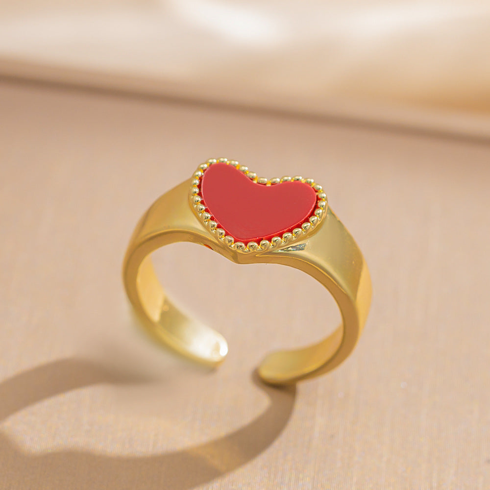 Luxury Minimalist Adjustable Open Ring for Women with Gold-Plated Copper Band and Zircon Stone Accent in Heart and Floral Shape