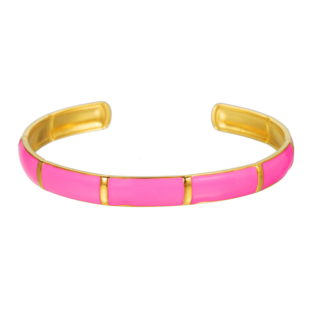 Punk Hip-hop Geometric Round Drip Oil Plated Stainless Steel Open Cuff Bracelet