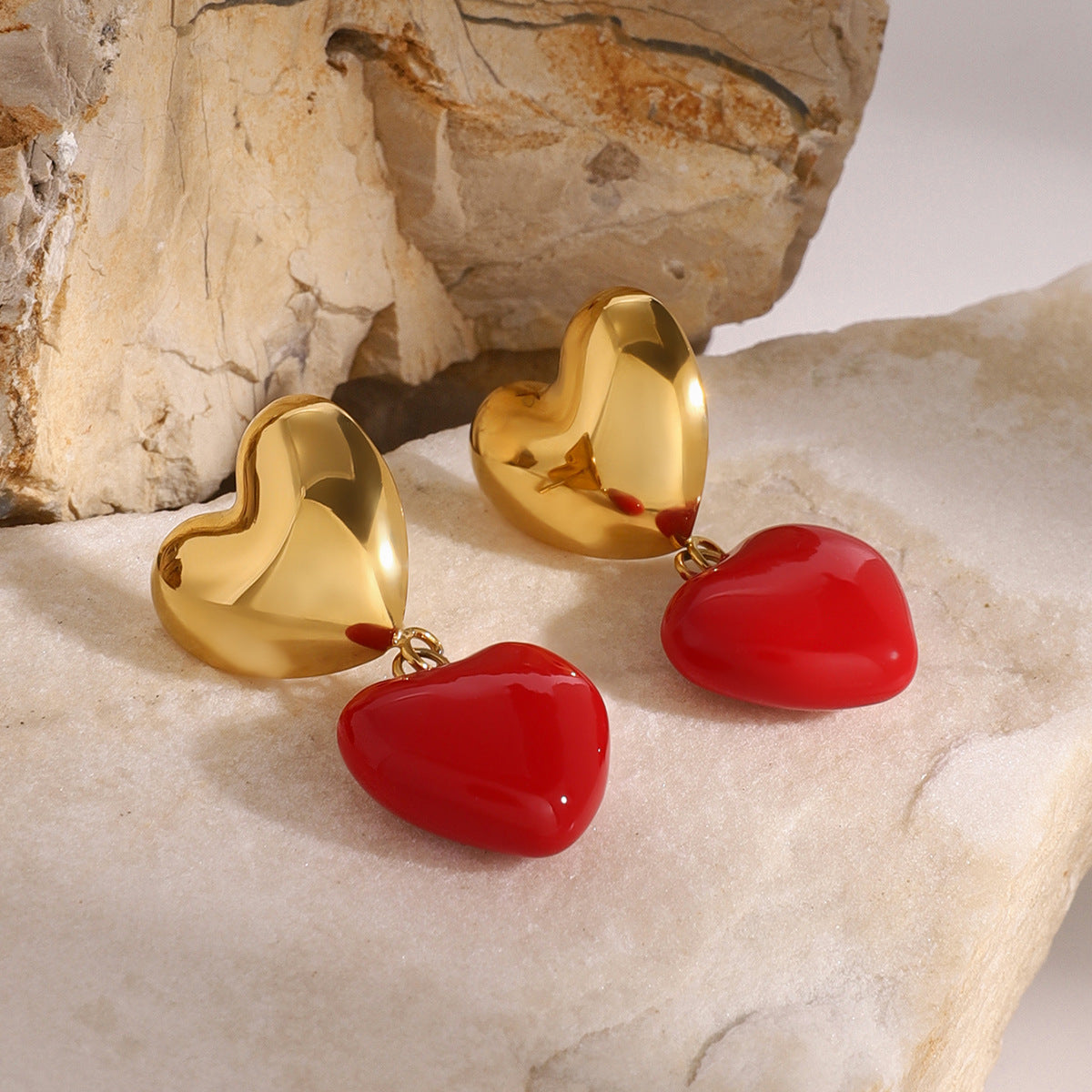 Orecchini in acciaio inossidabile placcato con gocce d'olio a forma di cuore