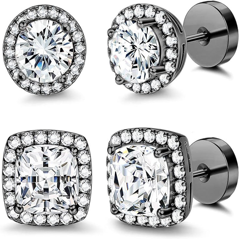 Elegant Gold Plated Stainless Steel Geometric Round Oval Cubic Zirconia Stud Earrings for Women