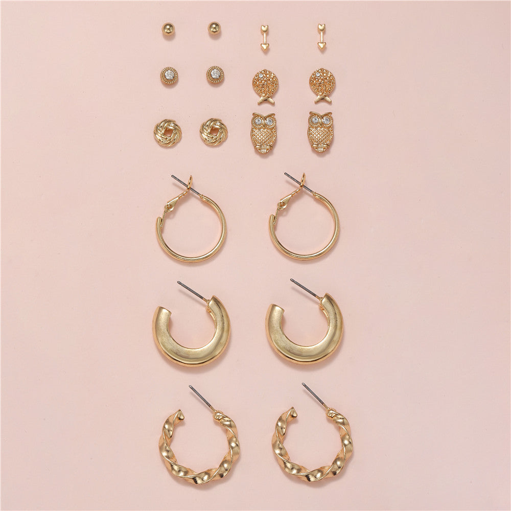 Elegant Minimalist Geometric Animal Owl Alloy Plated Earrings Set with Stainless Steel Posts