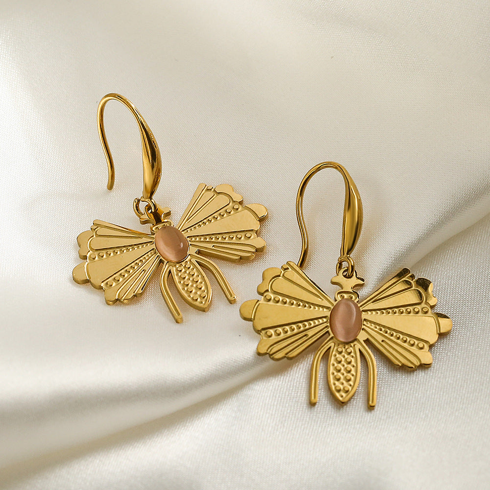 Minimalist Bee-Shaped Titanium Steel Earrings for Women with Gold Plating, Hypoallergenic and Fade-Resistant