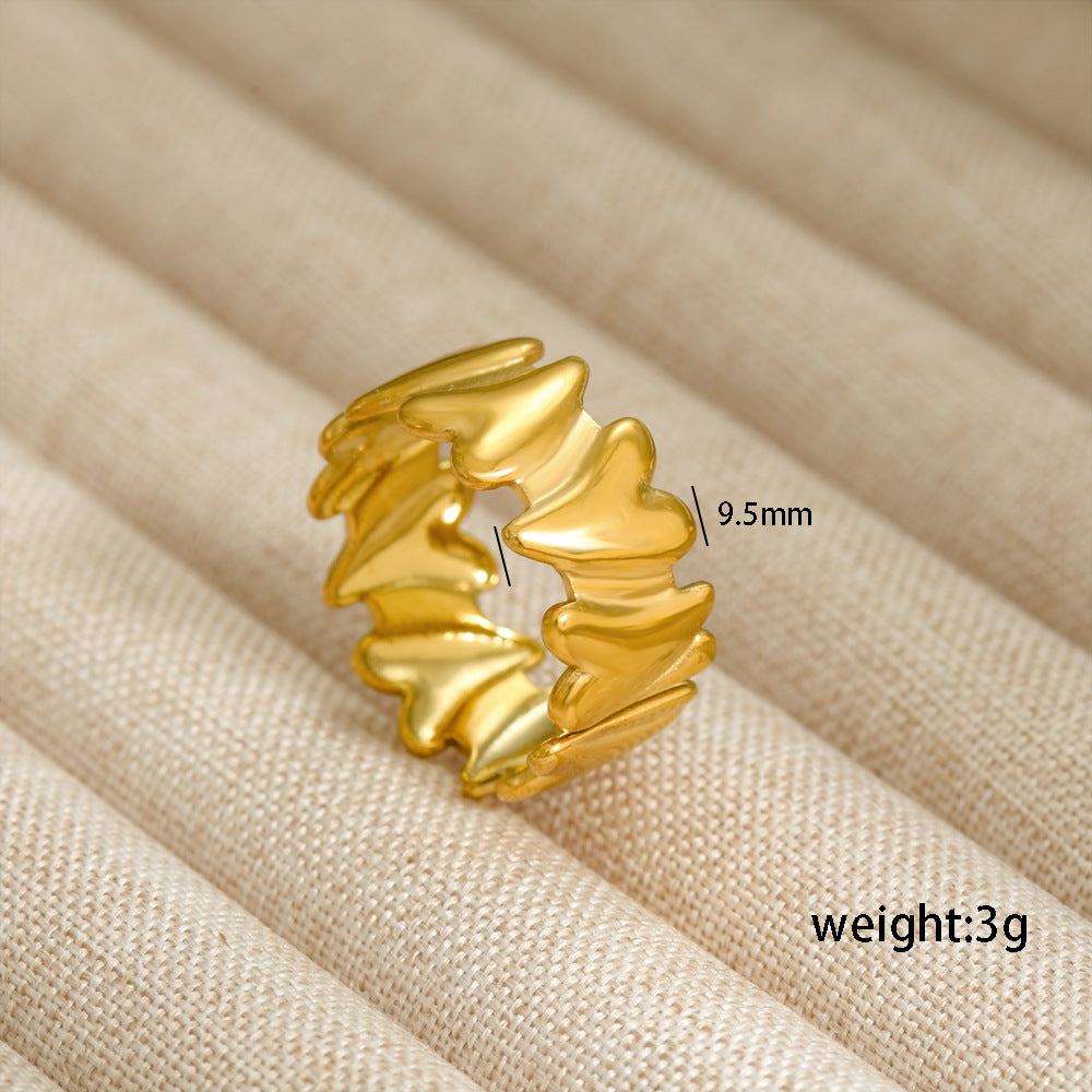 Anillo minimalista vintage de acero inoxidable con forma de corazón irregular y acabado chapado para mujer