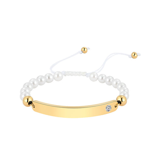 Elegant 18K Gold Plated Titanium Steel Geometric Rhinestone Beaded Bracelet for Women DIY Charm Bar