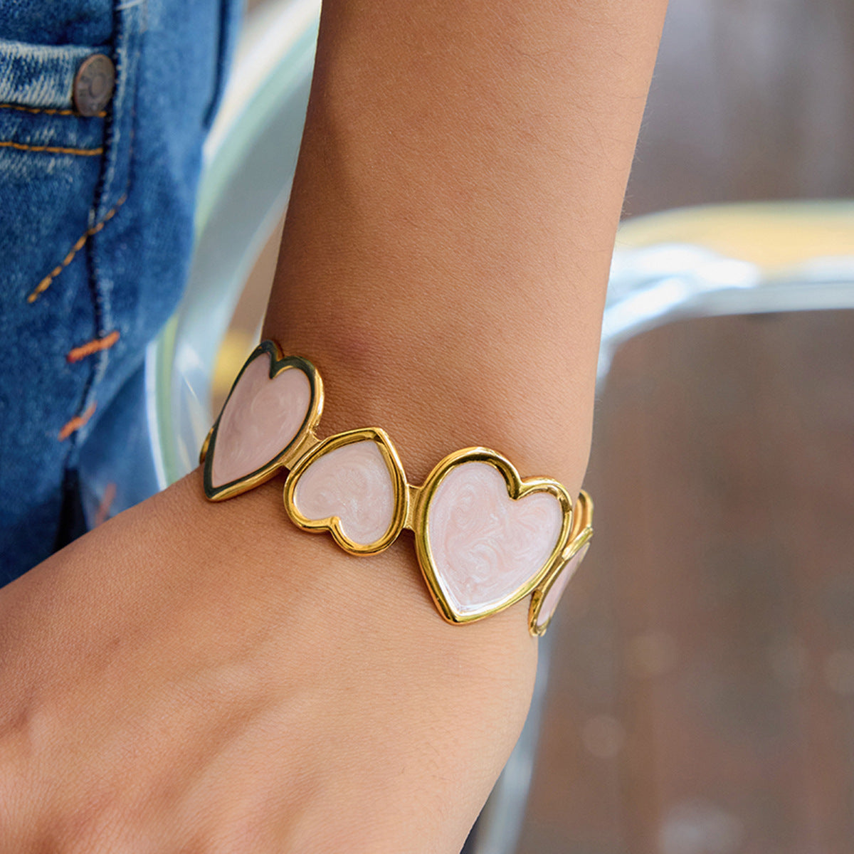 Heart Drip Oil Plated Stainless Steel Bracelet for Women