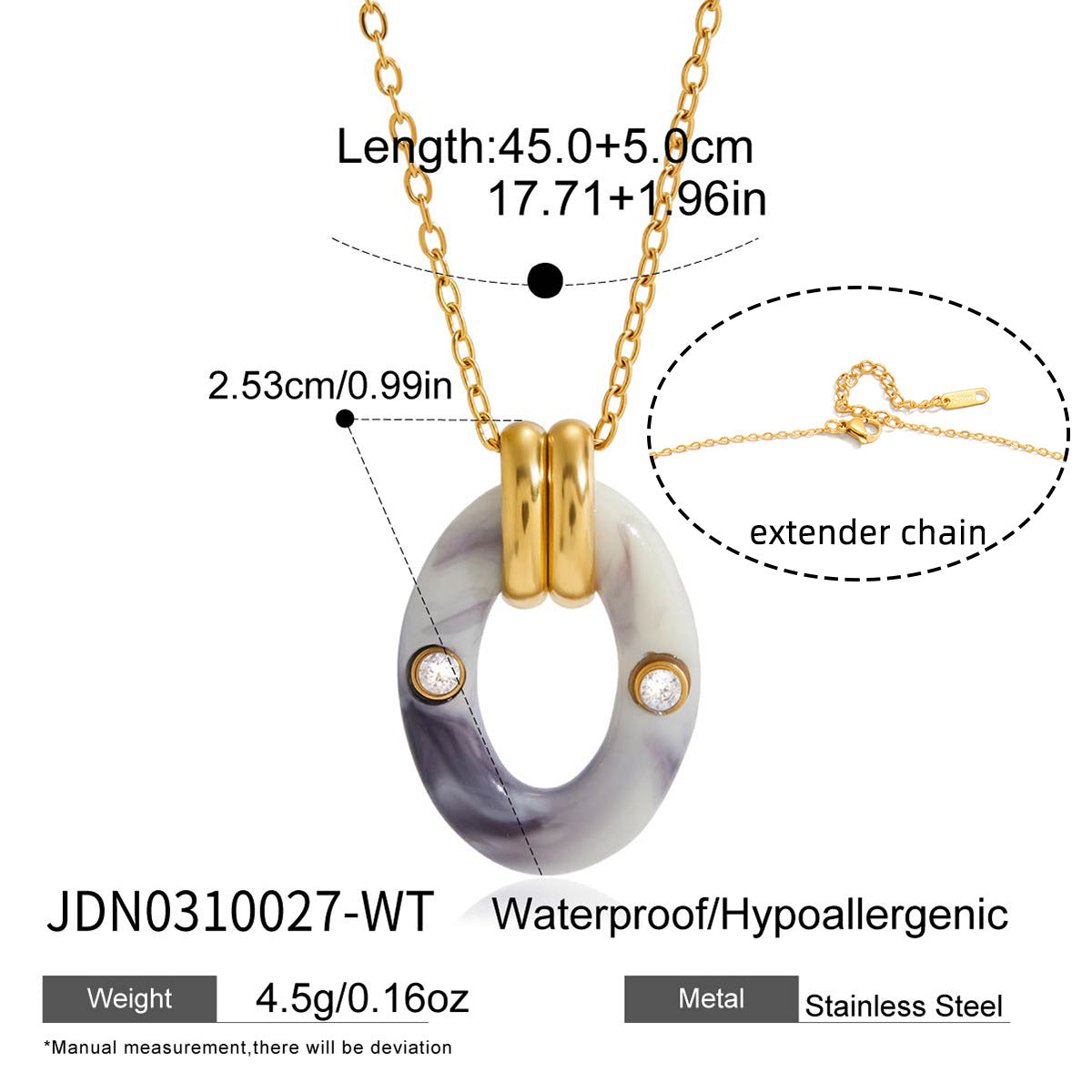 Ciondolo Ovale Geometrico Minimalista in Acciaio al Titanio Placcato Oro 18K PVD con Resina, Collana da Donna