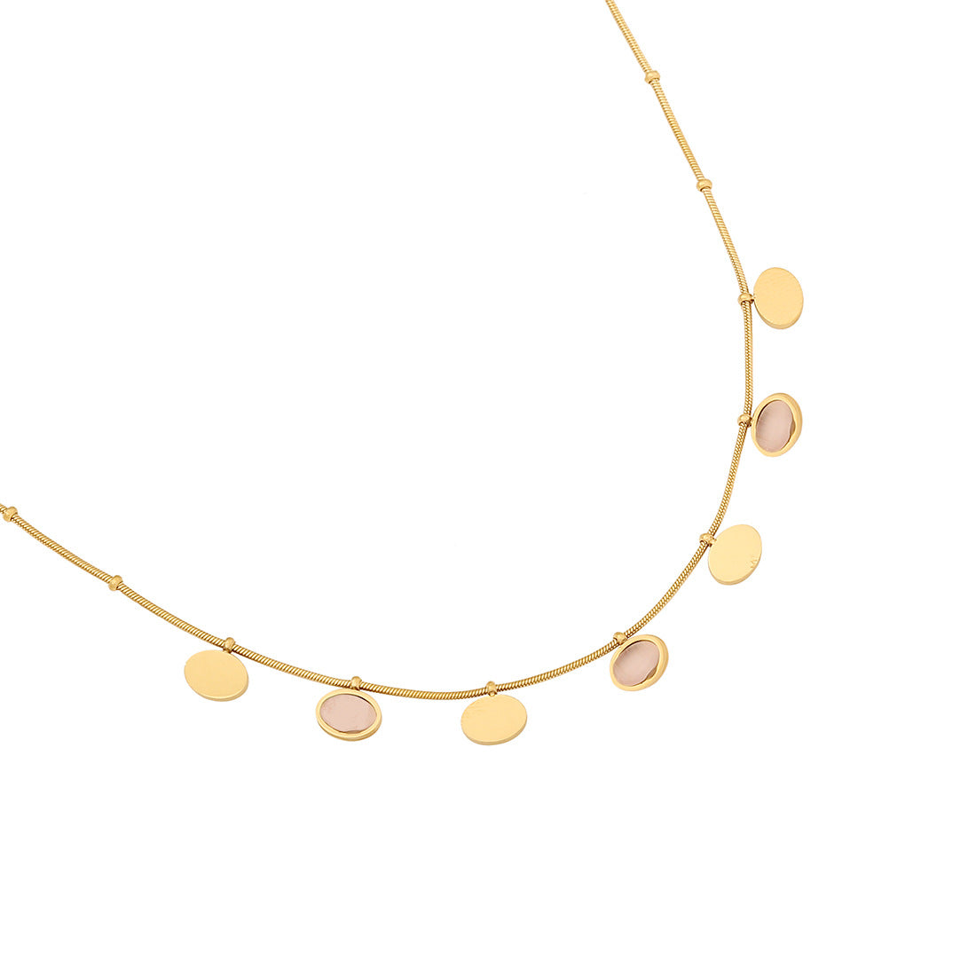 Fashionable Geometric Cat's Eye Stone Necklace in Stainless Steel with Plated Finish, Snake Chain for Women