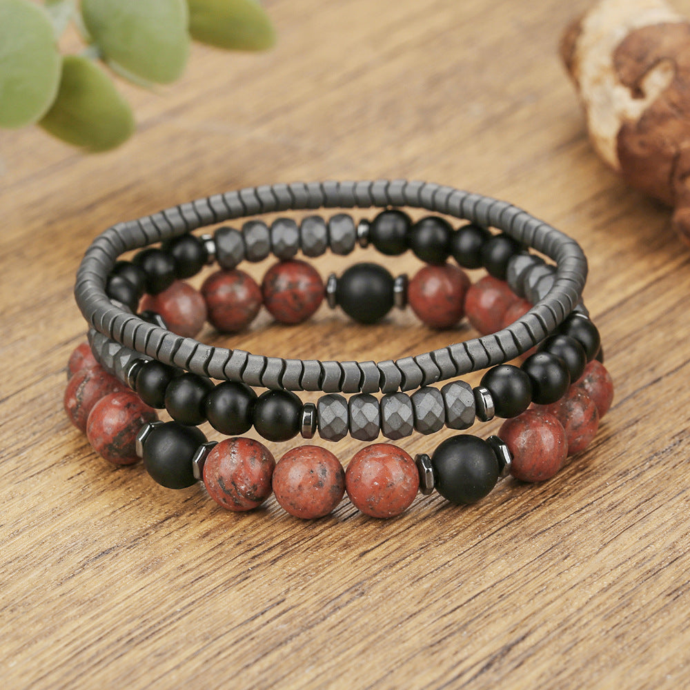 Fashion Handmade Round Hematite Beaded Bracelet with Crystal Accents for Men and Women
