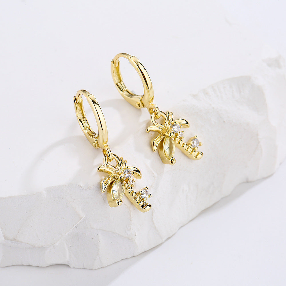 Sweet and Cute Geometric Copper Earrings with 18K Gold Plating and Zircon Accents for Women