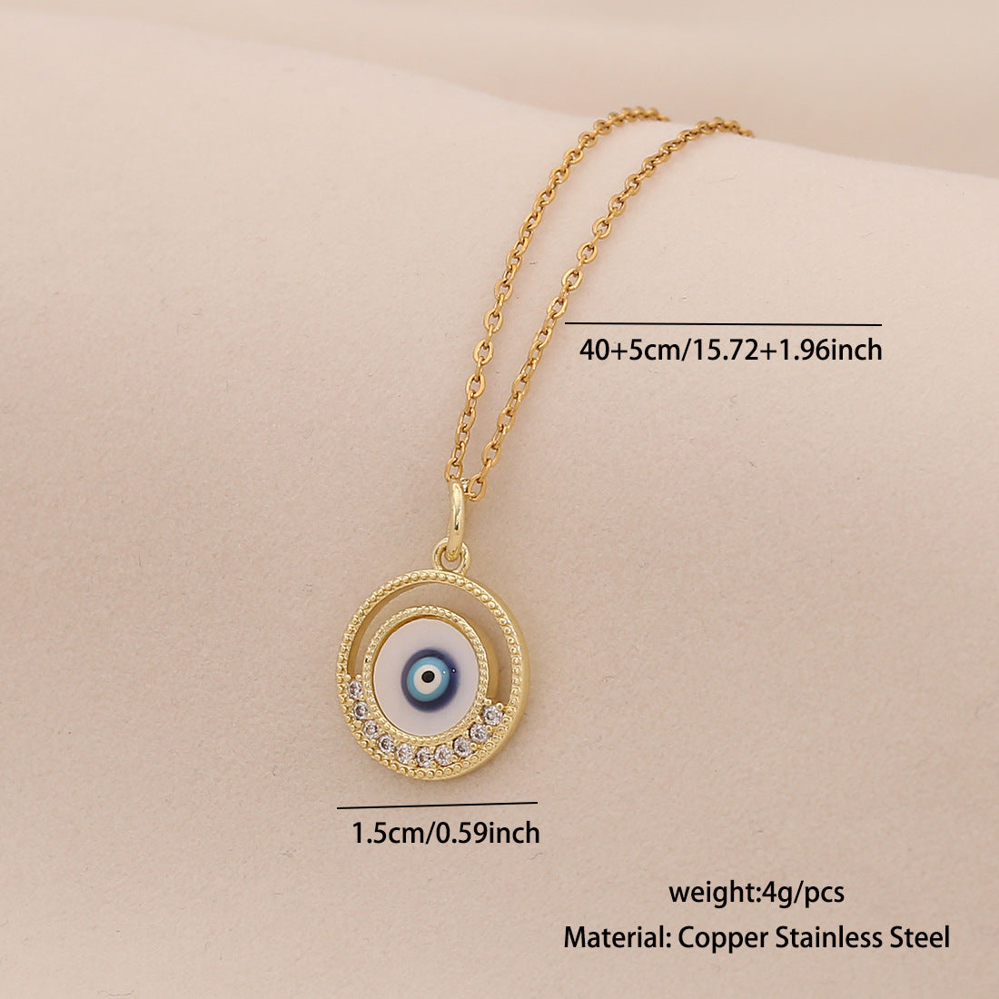 Edgy Evil Eye Pendant Necklace in Stainless Steel with Enamel Finish on O-Chain for Women