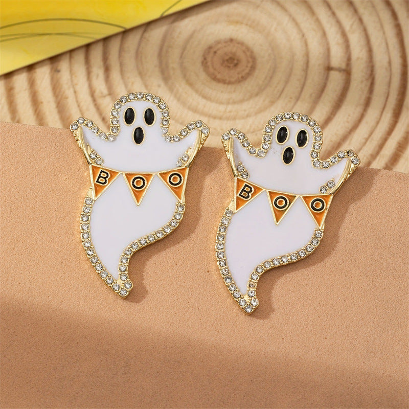 Pendientes de aleación con colgante de fantasma espeluznante con borlas en blanco, negro y gris para Halloween, galvanizados, estilo unisex dulce y atrevido