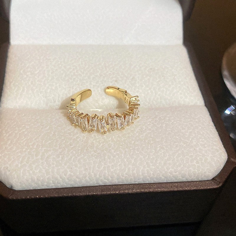 Anello elegante e geometrico ispirato alle perle con intarsio in zircone da donna, anello minimalista alla moda da dito indice, gioielli di lusso per le mani