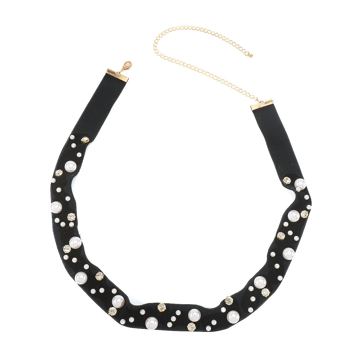 Gargantilla dulce y atrevida de perlas geométricas y diamantes de imitación para mujer con confección de terciopelo y hierro