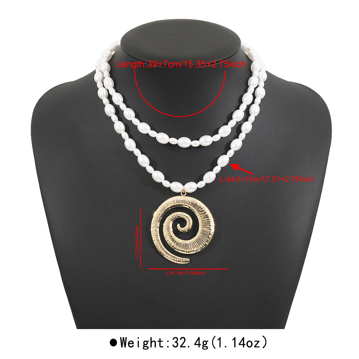 Collana con pendente geometrico in stile vintage francese con base in lega e perle simulate, finitura placcata, elegante catena per la clavicola da donna