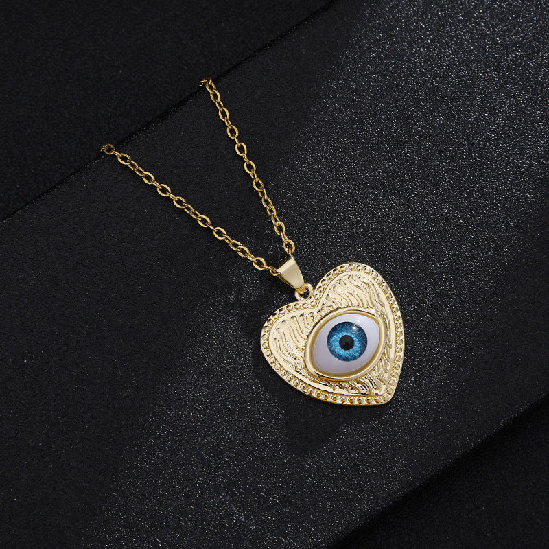 Collar con colgante de ojo turco geométrico vintage para mujer, chapado en cobre con oro real, cadena de serpiente, cadena de suéter ajustable