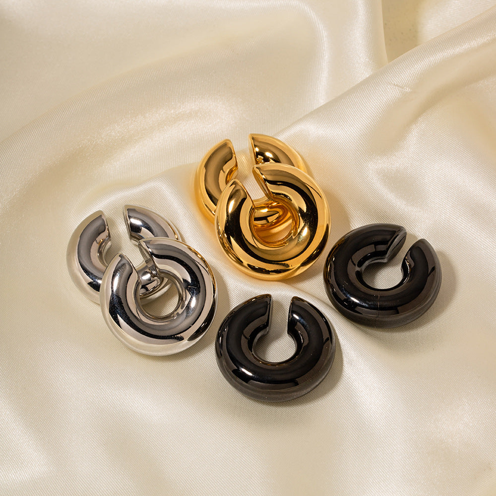 Orecchini a Cerchio Geometrici in Acciaio Inossidabile con Placcatura in Oro 18K da Donna