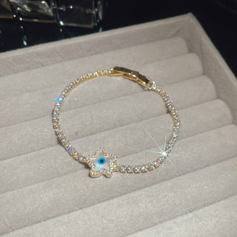 Luxury Elegant Geometric Round Cubic Zirconia Inlaid Brass Bracelet for Women
