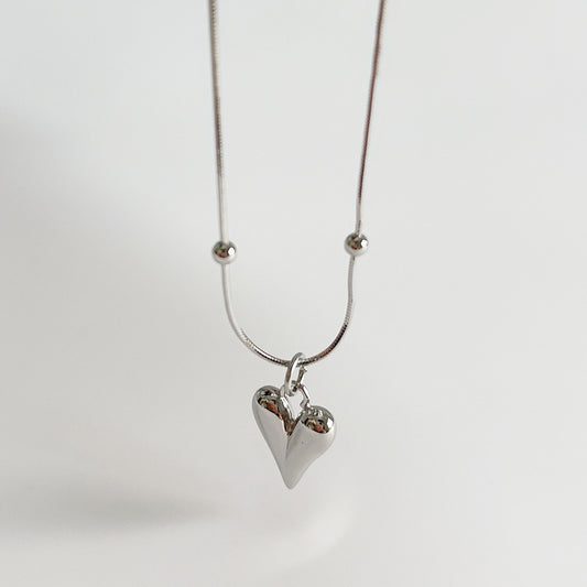 Collar con colgante minimalista dulce de plata de ley 925 con forma geométrica de corazón y círculo para mujer