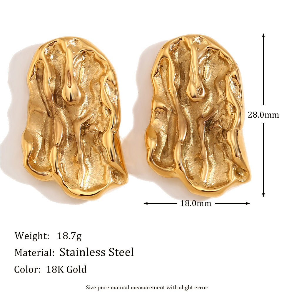 Orecchini a perno geometrici irregolari da donna in stile francese vintage, realizzati in acciaio inossidabile con placcatura in oro 18 carati