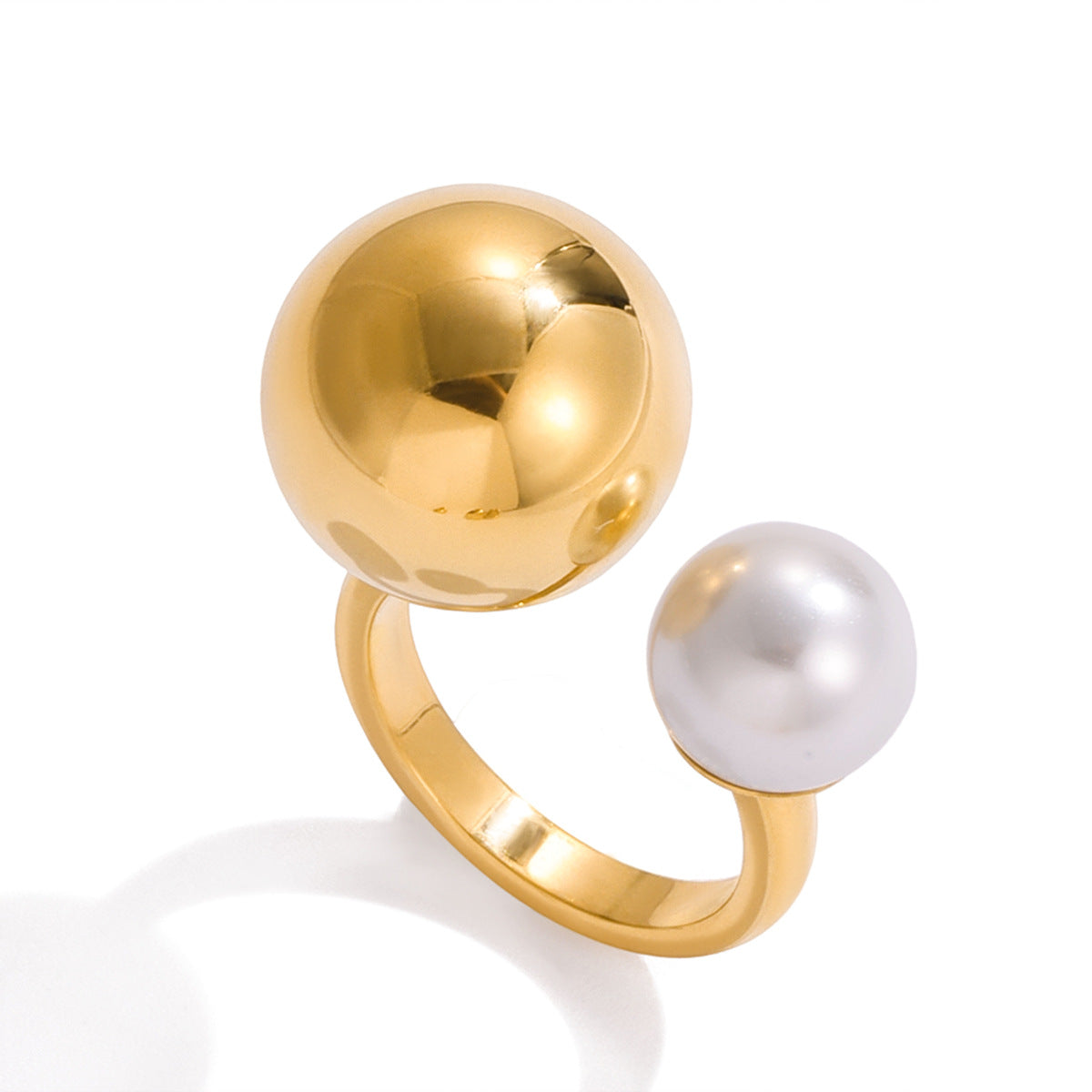 Anello da donna placcato in acciaio inossidabile e titanio geometrico con finitura perlata
