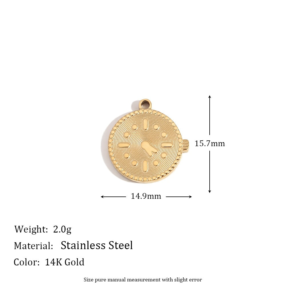 Minimalist Geometric Pendant with 14K Gold Plated Stainless Steel Round Heart Shape and Greek Key Pattern for DIY Jewelry Making