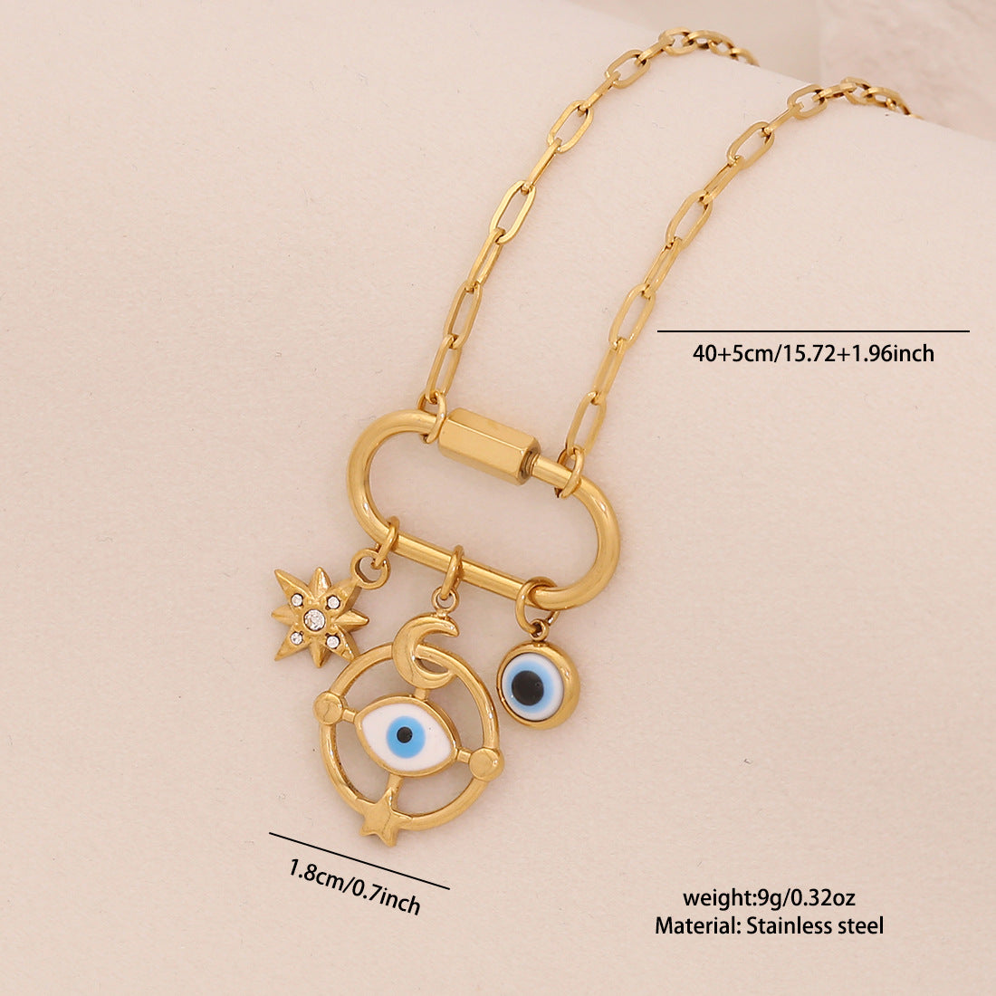 DIY Charm Bar Star Moon Pendant Stainless Steel Plated Rhinestone Necklace Unisex