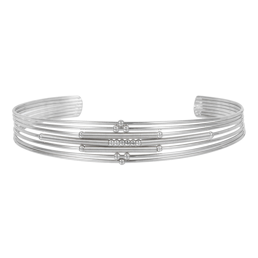Vintage Geometric Round Plated Stainless Steel Multi-Layer Open Cuff Bracelet for Women