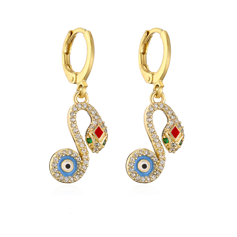 Geometric Copper Pendant Earrings with 18K Gold Plating and Enamel Finish for Women