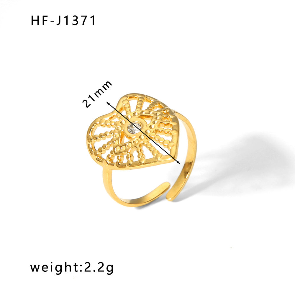 Anello da Donna Aperto Geometrico Minimalista Vintage in Acciaio Inossidabile Placcato Smalto con Intarsio in Zirconi